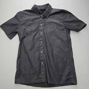 Harley-Davidson Mens Short Sleeve Button Up Shirt Black Grey Micro Grid Size M